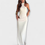 Minna - Cremefarbenes ärmelloses Cut-Out-Maxikleid