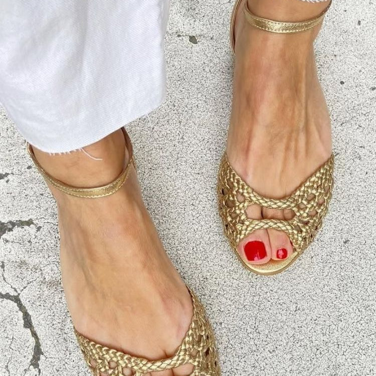 Isadora | Goldene Geflochtene Sandalen