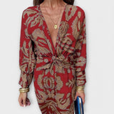 Oriana - Blaues Kleid mit goldenem Muster