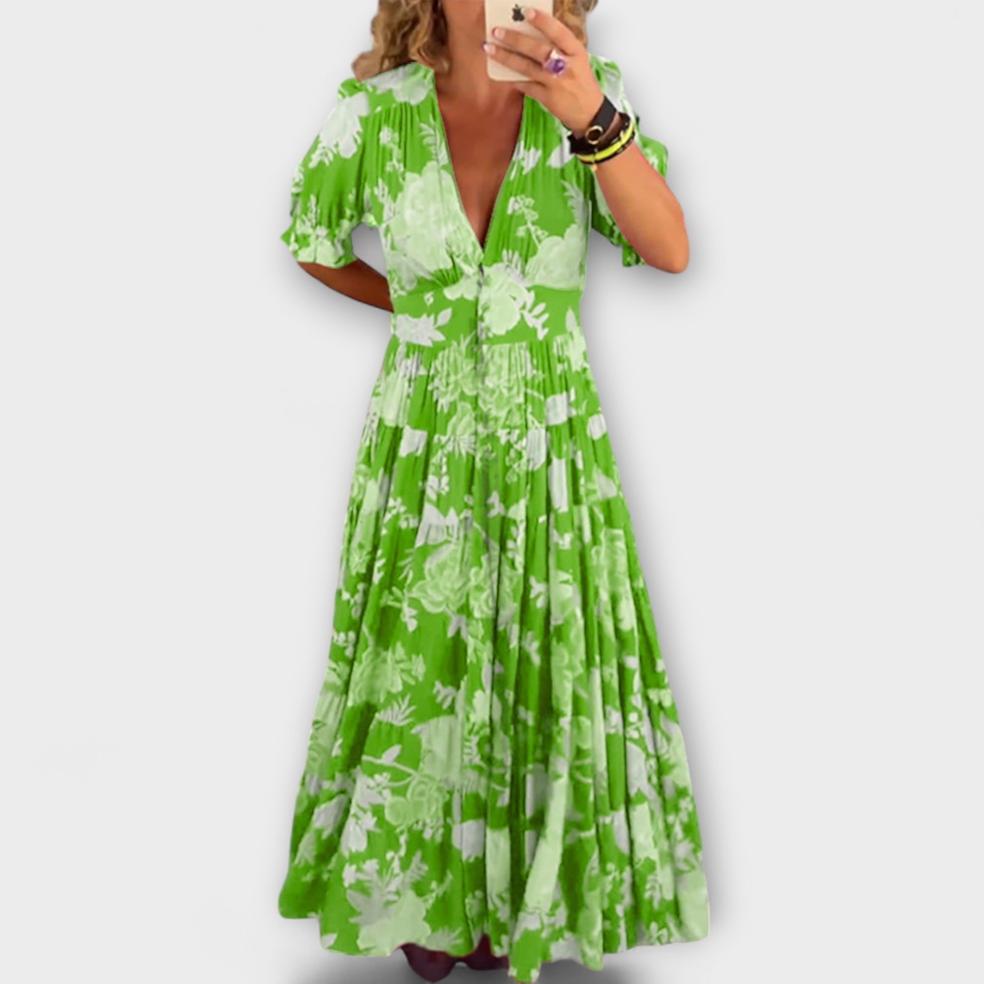 Catrisa - Robe maxi rouge à motif floral et décolleté en V