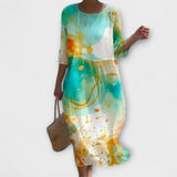 Miranda - Mintgrünes Midikleid mit Rosenmuster