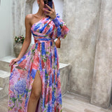 Whitney - Lila One-Shoulder-Maxikleid mit Blüten