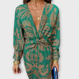 Oriana - Blaues Kleid mit goldenem Muster