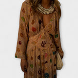 Lauren - Cremefarbenes Kleid mit buntem Tupfenmuster