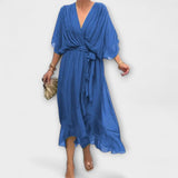 Amoura - Robe en mousseline vert olive à col en V