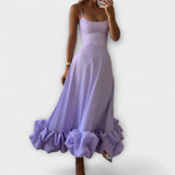 Lily - Lila festliches Satin-Midikleid mit Volants