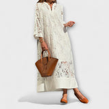 Valmere - Weisses besticktes Maxikleid mit Spitze