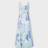 Terazza - Blau-weisses Leinen-Maxikleid mit Print