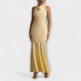 Lennon - Olivgrünes elegantes Satin-Maxikleid
