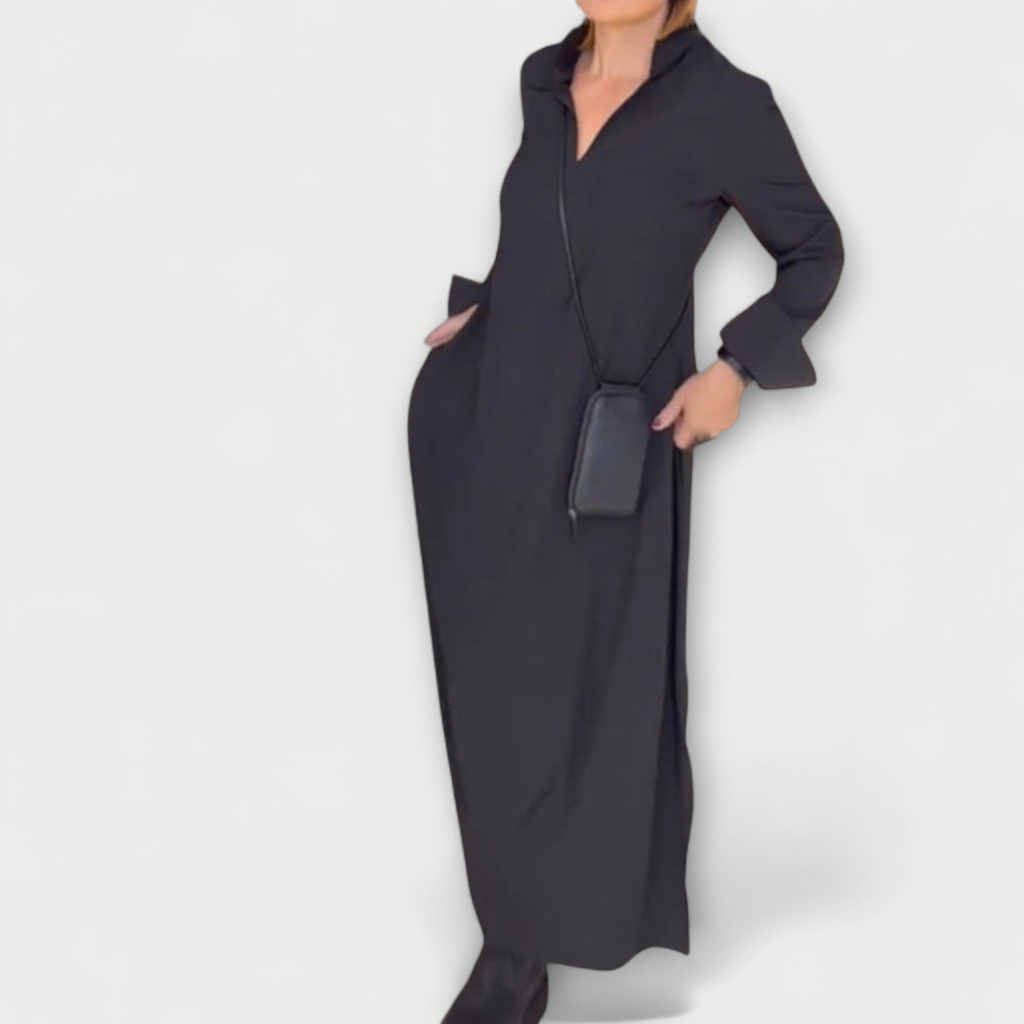 Caroline - Robe longue fluide bleu marine