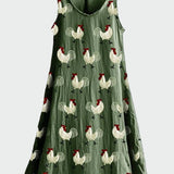Grünes Kleid mit Hühnermuster