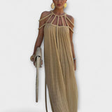 Briar - Robe maxi beige à tresses drapées