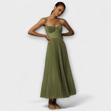 Marilyn - Olivgrünes Midikleid mit Bustier und Plissee