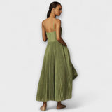 Marilyn - Olivgrünes Midikleid mit Bustier und Plissee