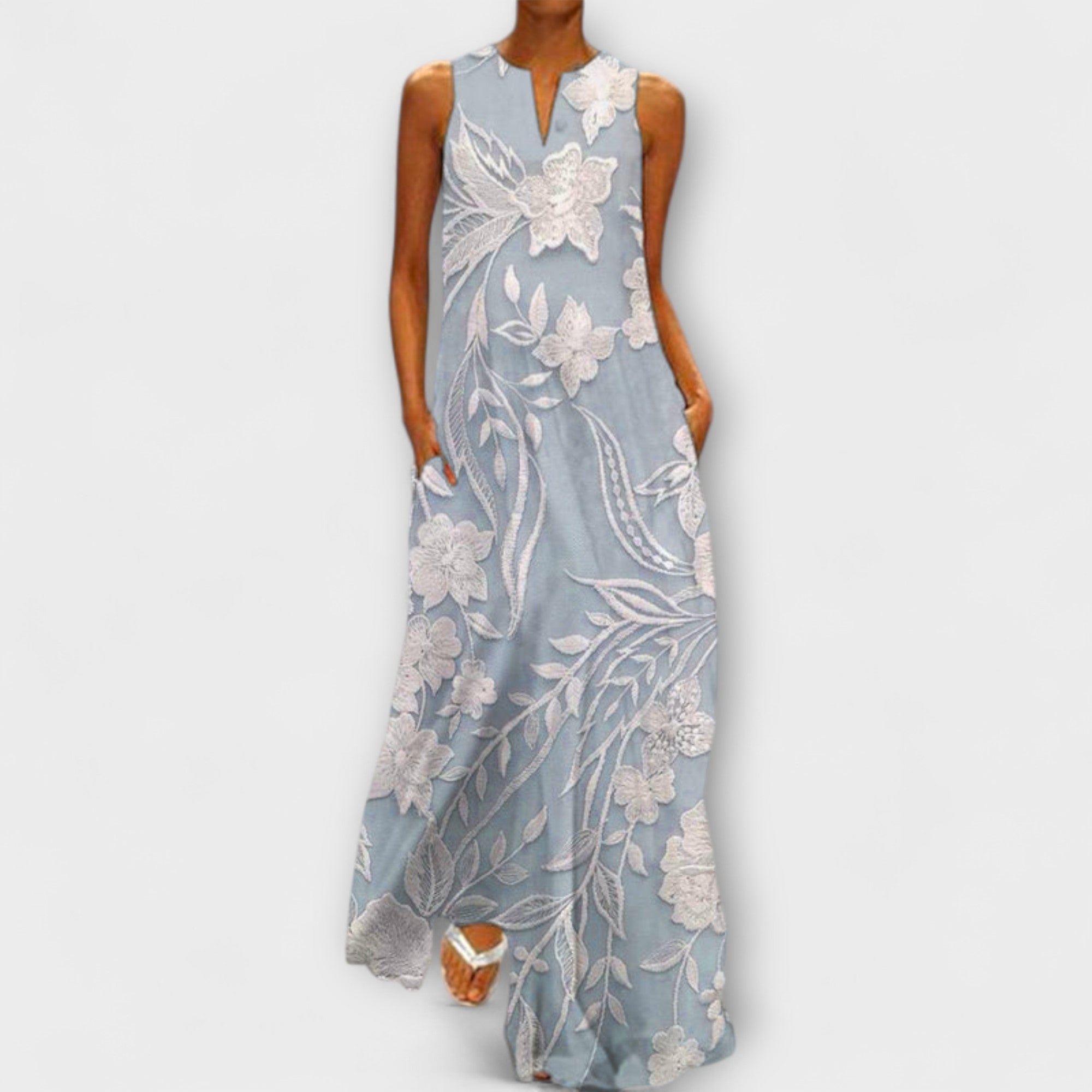 Camila - Robe maxi blanche botanique imprimée