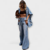 Blair - Ensemble en denim bleu à pantalon large