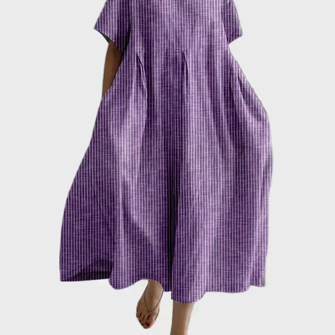 Robe en lin rayée rose poudré