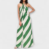 Marlowe - Grün-weisses gestreiftes Halter-Maxikleid