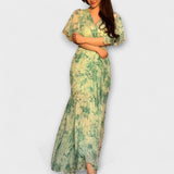 Lana - Grünes Maxikleid mit Blütenmuster