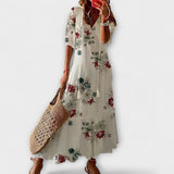 Anna - Robe d'été bohème crème à motif floral