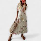 Anna - Robe d'été bohème crème à motif floral