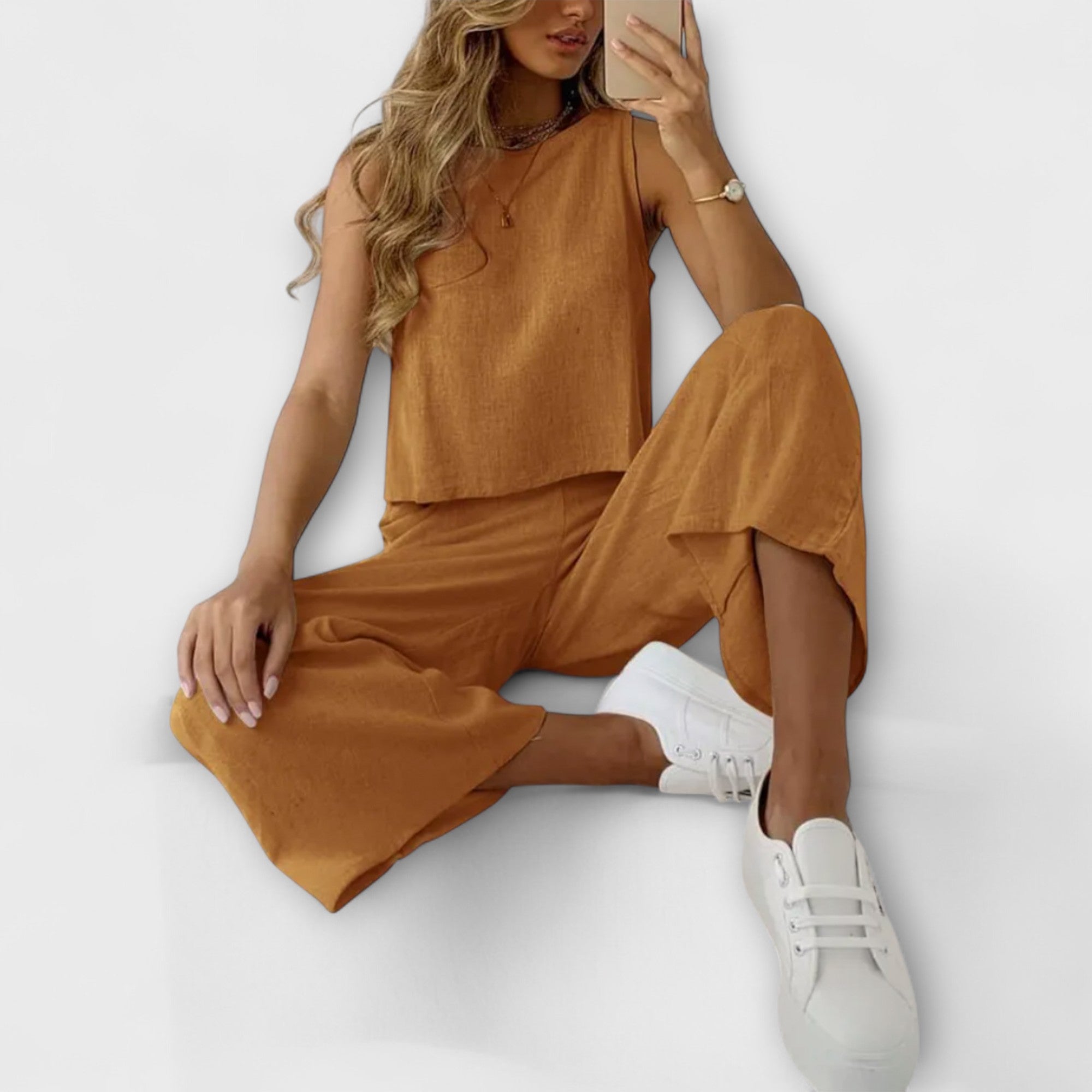 Ensemble deux pièces en lin beige