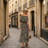 Diane | Robe Maxi Drapée à Col en V et Manches Voilées