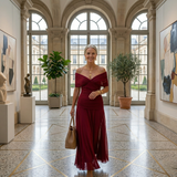 Diane | Robe Maxi Drapée à Col en V et Manches Voilées