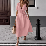 Louise | Robe Longue Fluide à Col V Noué