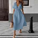 Louise | Robe Longue Fluide à Col V Noué