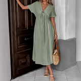 Louise | Robe Longue Fluide à Col V Noué