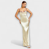 Eira - Cremefarbenes Satin-Kleid mit Rückenschnürung