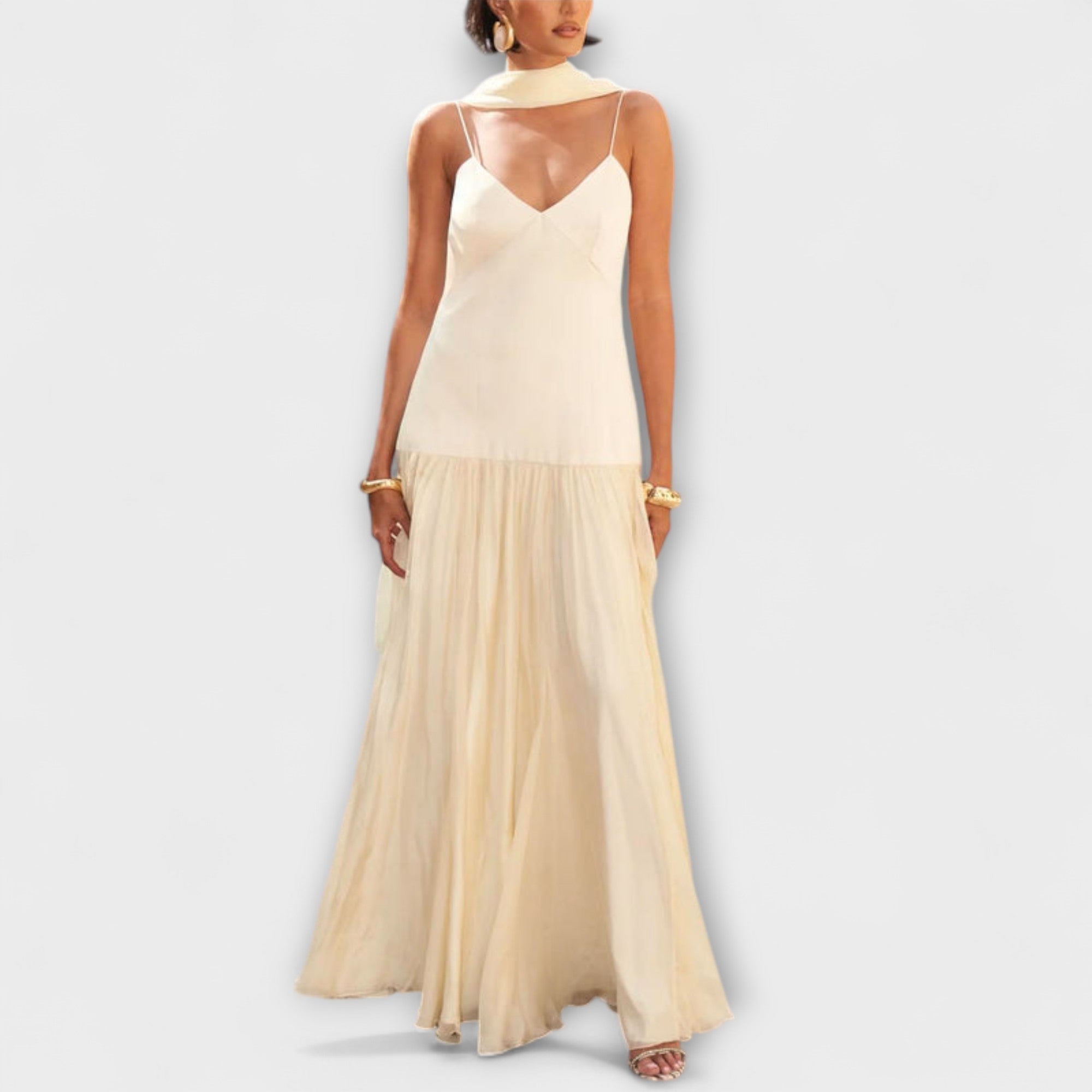 Solene - Cremefarbenes fliessendes Maxikleid
