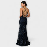 Zayla - Dunkelblaues Maxikleid mit Pailletten