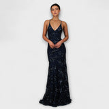 Zayla - Dunkelblaues Maxikleid mit Pailletten