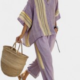 Lorena - Lila Boho-Set aus Leinen und Bambus