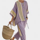Lorena - Lila Boho-Set aus Leinen und Bambus