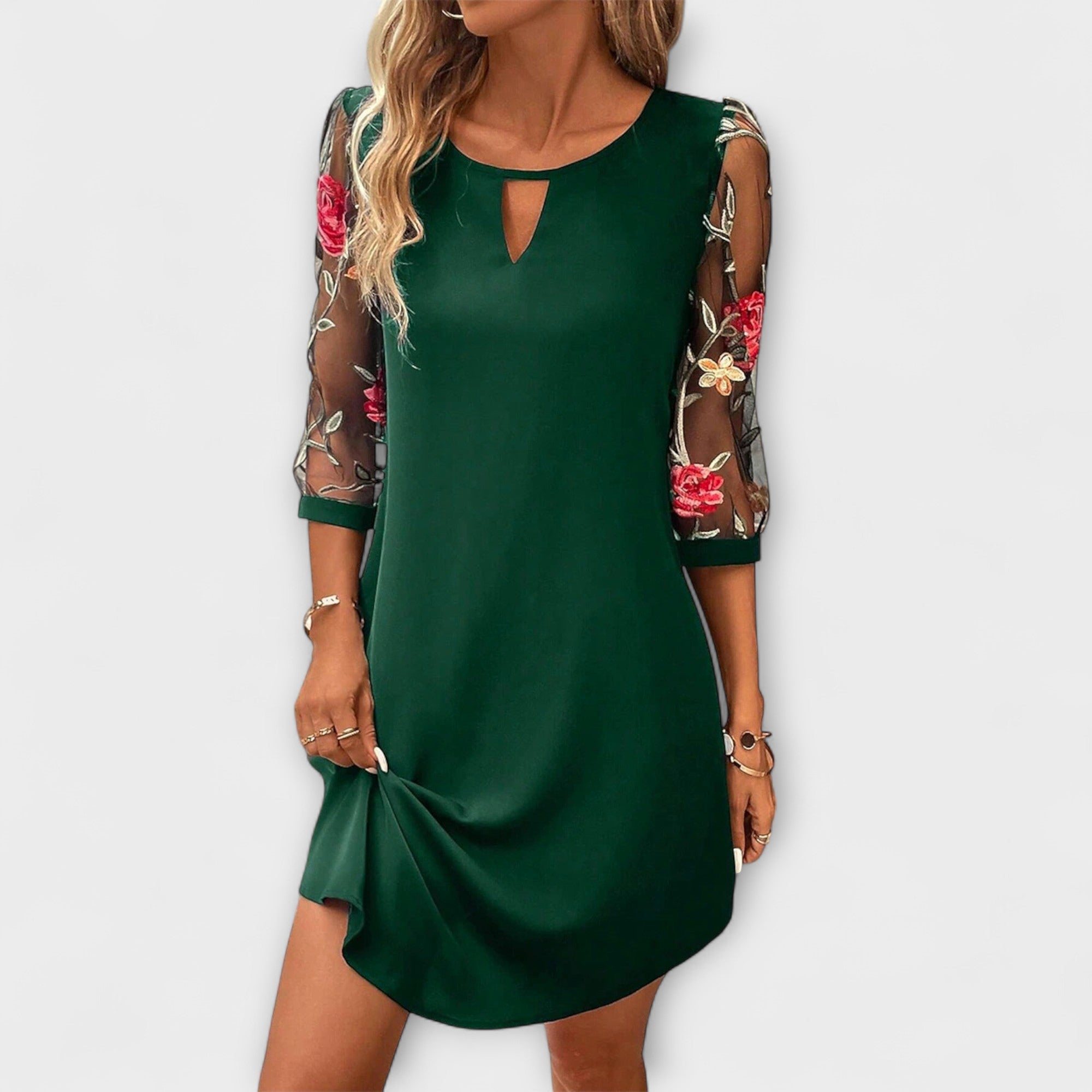 Adelajda - Robe bordeaux à manches fleuries