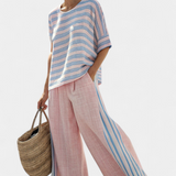 Cecília - Ensemble en lin de bambou rose à rayures