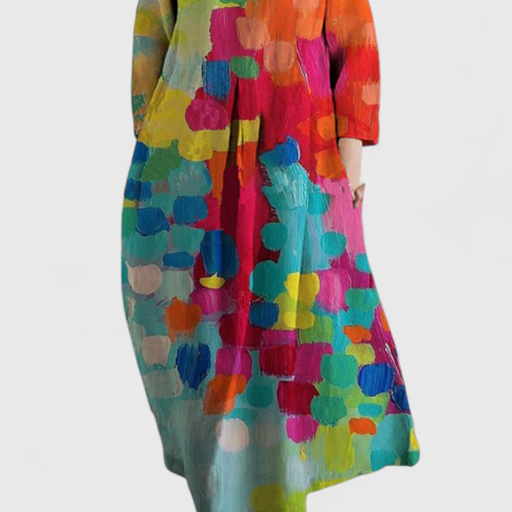 Ana - Robe fluide colorée à motif aquarelle