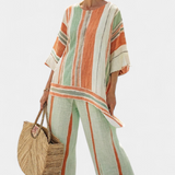 Dalila - Ensemble en lin crème à rayures orange