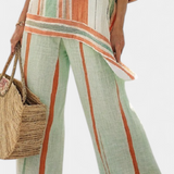 Dalila - Ensemble en lin crème à rayures orange