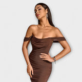 Ione - Braunes Off-Shoulder-Bodycon-Kleid
