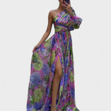 Whitney - Lila One-Shoulder-Maxikleid mit Blüten