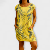 Willow - Graublaues Sommerkleid mit Blättermuster