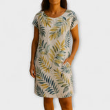 Willow - Graublaues Sommerkleid mit Blättermuster