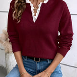 Céline | Pull Chic en Tricot avec Col en Dentelle Élégant