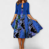 Robe midi femme avec blazer bleu et blanc