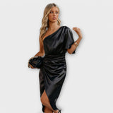 Élise - Blaues luxuriöses One-Shoulder-Abendkleid