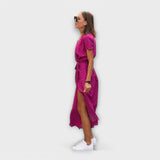 Eshel - Pink-grünes bequemes Kleid mit Blütenmuster
